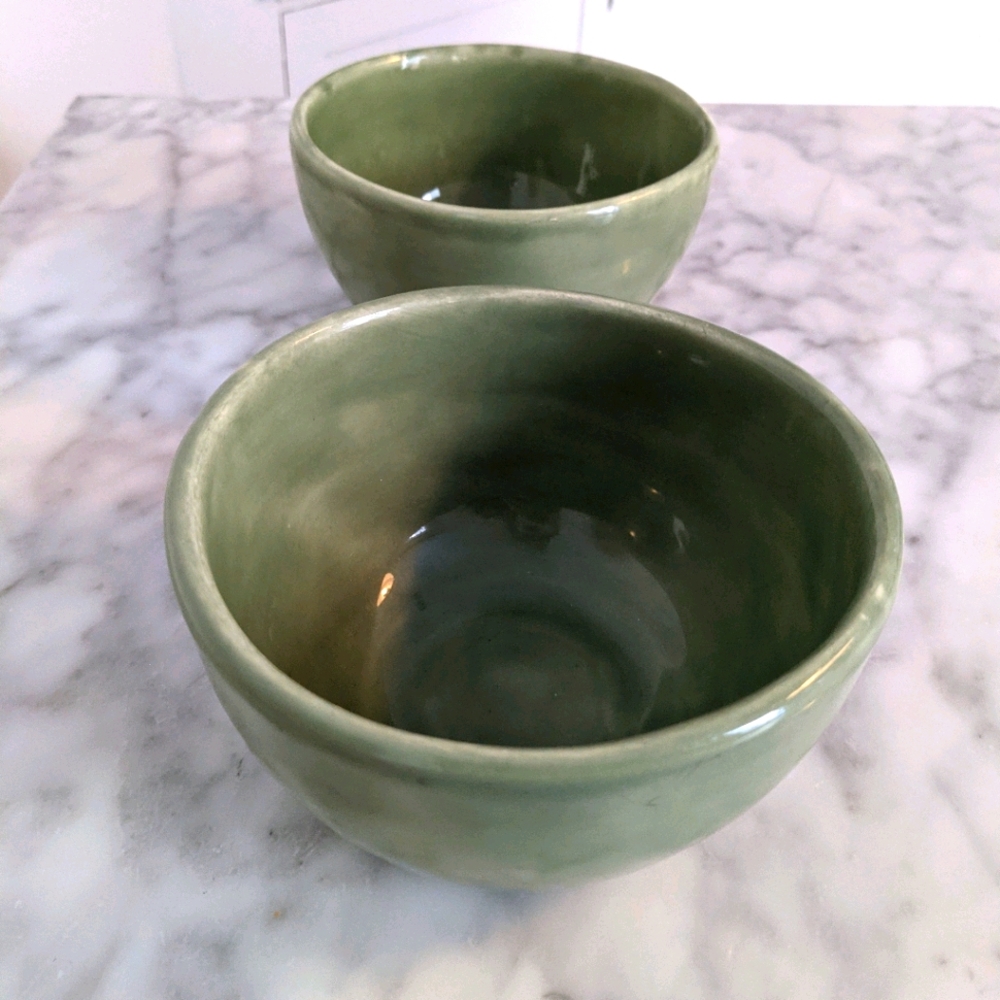 Set of 2 Pottery Barn pale green handmade bowls